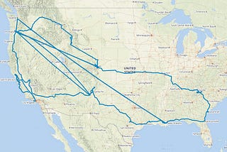 A map of everywhere I went during a nine month road trip