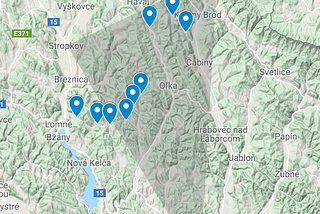 The Stropkov — Medzilaborce — Humenné partisan triangle, with pins marking the villages mentioned in the article.