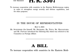 BILIRAKIS BILL TO ANCHOR EASTERN MEDITARRANEAN IN US FOREIGN POLICY ADVANCES