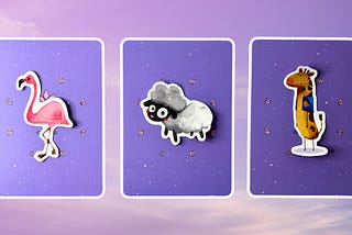Three oracle pick a card piles: pile 1 — flamingo, pile 2 — sheep, and pile 3 — giraffe
