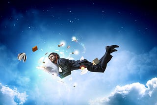 graphic of man dreaming in clouds
