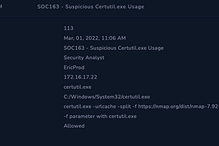 LetsDefend-SOC163 — Suspicious Certutil.exe Usage