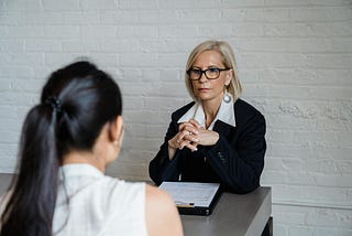 Woman at an interview.