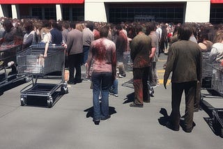 Zombies gathering outside Costco.