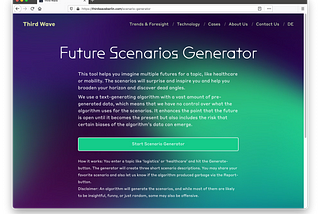 Screenshot of Website with Futures Scenario Generator