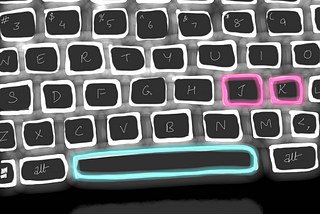 A drawing of a laptop keyboard with the spacebar and the writer’s initials highlighted