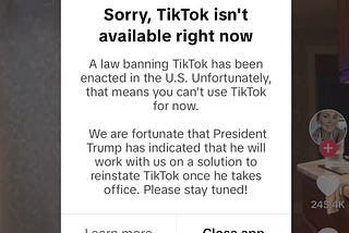 Announcement of the TikTok ban on the app.