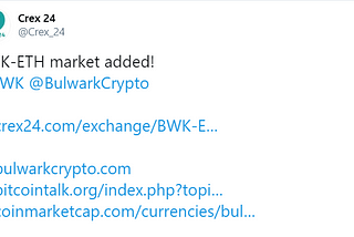 Bulwark (BWK) Cryptocurrency News