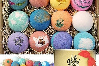 LifeAround2Angels Bath Bombs Gift Set 12 USA made Fizzies, Shea & Coco Butter Dry Skin Moisturize…