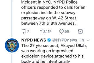 MAYOR: EXPLOSION AT PORT AUTHORITY BUS TERMINAL IN MANHATTAN WAS ATTEMPTED TERROR ATTACK.