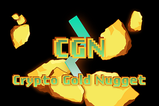 Header Picture to advertise the Crypto Gold Nugget (CGN), You see some nuggets, the Spitzbarth Juwelier Logo and the letters in cool 80s style