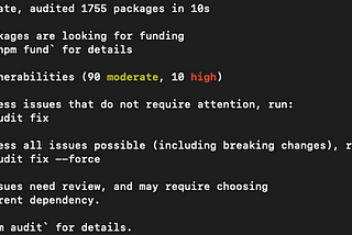 A screenshot of an npm dependancy audit