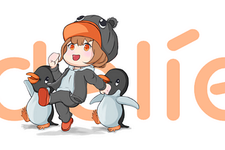 Adele with penguins in Adelie Studio banner