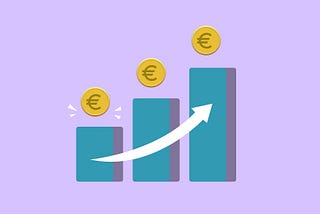 Bar chart with three bars indicating an upward trend. A Euro symbol sits at the top of each bar.