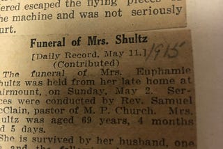 Funeral of Mrs. Shultz 1915