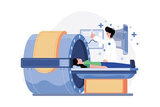 Woman entering MRI/CT scanner