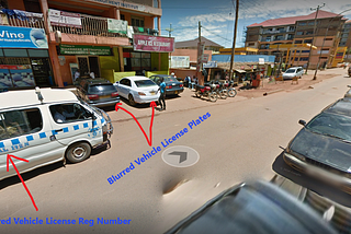 Image, Ugandan, showing blurred vs. unblurred license plates from Google Street View
