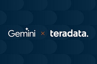 Logo of Gemini and Teradata side by side on a dark blue background with subtle circular patterns.