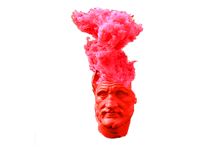 red philosopher head with read smoke coming out of the top