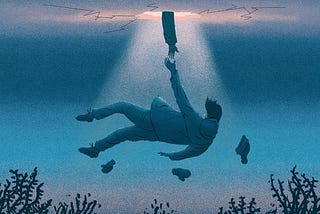 Illustration of a person drowning with a hand reaching out from above