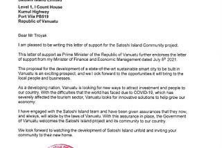 Satoshi Island Receives Endorsement From The Prime Minister Of Vanuatu