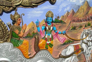 Image of Arjuna and Krishna on a chariot