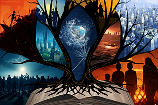 A collage of speculative fiction imagery [CASBS files].