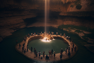Fountain of Youth, people bathing in mythical spring