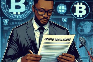 A businessman reading crypto regualations