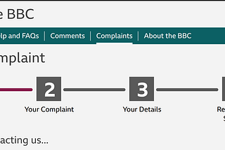 Screenshot of the BBC’s ‘Make a Complaint’ page. The text can be found at the link given.