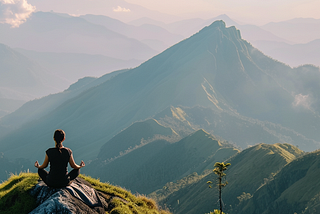 Meditating lady on a mountain