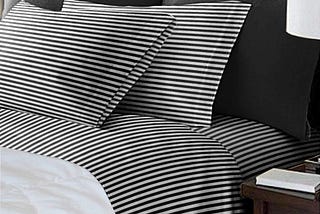 Debra Valencia Awning Striped Sheets — 6 Pc Set 2 Bonus Pillowcases! (Full, Black)