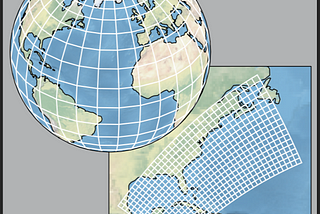 A representation of ocean model grids: global tripolar grid and US east coast in LCC