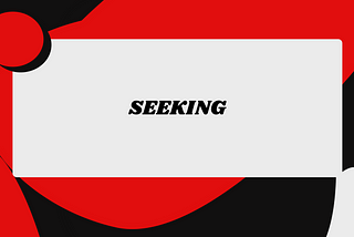 Text “Seeking” across abstract red-black-grey background