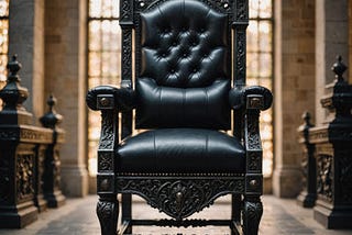 This image showcases a king’s throne crafted from black lead, captured with professional photography techniques including bokeh and natural lighting for sharp focus. Created by Amy Potter using NightCafe AI.