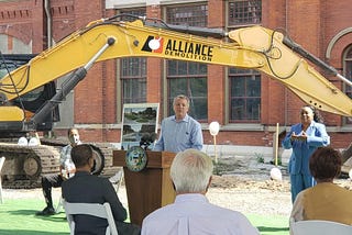 Senator Durbin speaks at the groundbreaking for a new visitors center at the Pullman National Monument, Chicago, Illinois