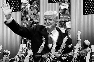 Trump waving to the HItler salute backstoped by Trump supporters