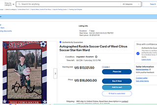 Rookie soccer card of Ken Ward