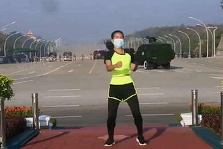 An exercise instructor has unwittingly captured the first moments of the Myanmar military coup in a dance video. Photograph: Facebook/the guardian.com