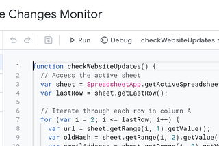 Monitoring changes in websites using a Google Sheet
