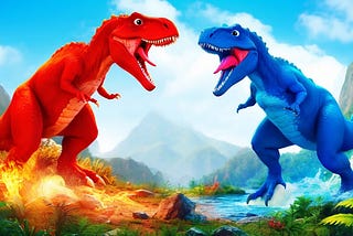 Epic Battle: Red T-Rex vs. Blue T-Rex! Jurassic Wars 2024.