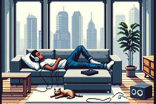 Someone laying on a coach, pixel art