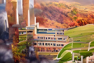 AI-generated fantasy image of carbon neutrality in higher education