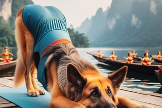 German Shepherd doing yoga pose