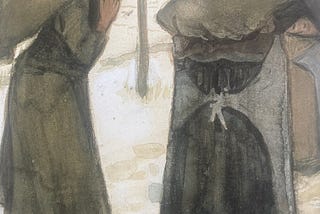 Women carrying bags of coal in the snow