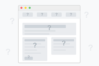 Visual of a a web page with question marks over different elements