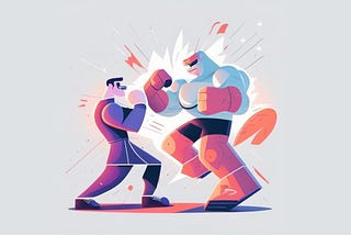 comic picture showing a human fighting against an AI