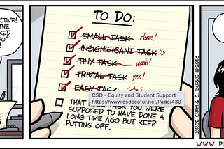 PhD. Comic strip about to-do lists and how we never finish them.