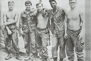 From left to right: unidentified, William Livengood, unidentified, Willie Austin, and Paul Kosanke, on October 31, 1969, following Gun 4’s firing of the battalion’s 300,000th ceremonial round since arriving in Vietnam.