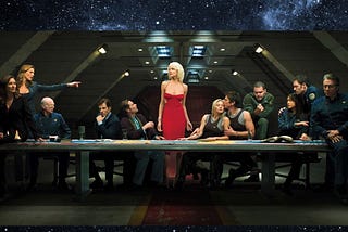 Battlestar Galactica poster on Canva space background by author.